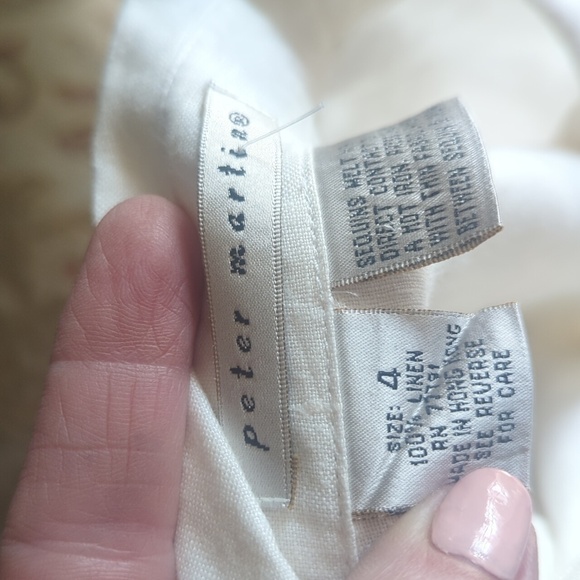 vtg 100% Linen White Button Down Lightweight Casual Shirt Tonal Sequins Sz 4 - Picture 6 of 9